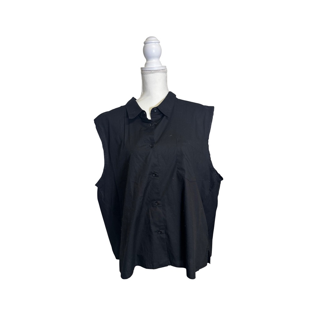 Lucky Brand Women's Black Sleeveless Button Down Shirt 100% Cotton Size XXL